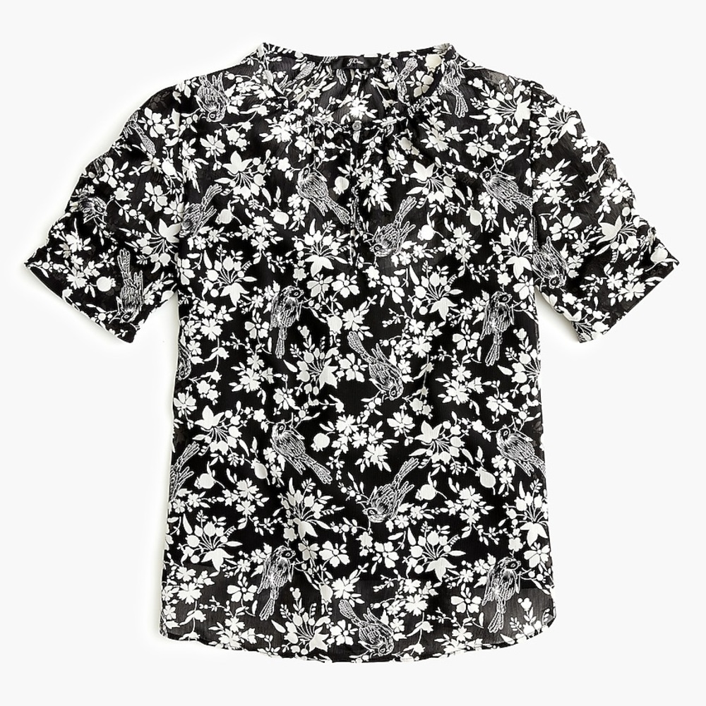 Petite ruched-sleeve top in floral print